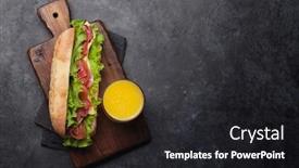  Presentation with submarine - Presentation design featuring fresh-submarine-sandwich-with-prosciutto background and a dark gray colored foreground