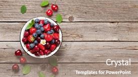  Presentation with fresh strawberry glass of berry - Amazing slide deck having fresh summer berries cherry blueberry backdrop and a coral colored foreground