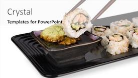  Presentation with soy sauce - PPT theme having fresh-sushi-roll-of-crab background and a white colored foreground