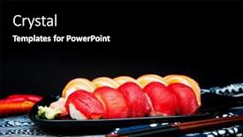  Presentation with japanese food - Colorful slide set enhanced with fresh-sushi-traditional-japanese-food backdrop and a black colored foreground