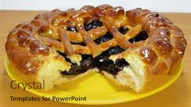  Presentation with sweet - Audience pleasing PPT theme consisting of fresh-sweet-pie-with-bilberry backdrop and a gold colored foreground