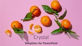  Presentation with leaves - PPT theme enhanced with fresh-tangerine-with-leaves background and a lemonade colored foreground