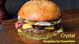  Presentation with burger - Audience pleasing presentation theme consisting of fresh tasty burger on wood backdrop and a tawny brown colored foreground