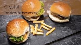  Presentation with burger - Slide set enhanced with fresh-tasty-burger-on-wooden background and a gold colored foreground