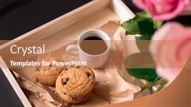  Presentation with water cup - Slides consisting of fresh-tasty-cookies-and-cup background and a coral colored foreground