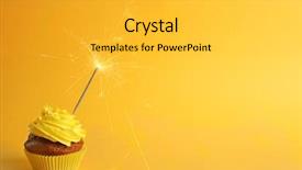  Presentation with cupcake - Colorful slide deck enhanced with fresh tasty cupcake with sparkler backdrop and a yellow colored foreground