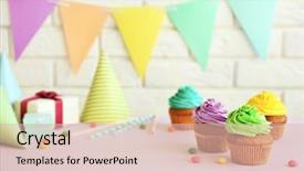 Presentation with cupcakes - Theme featuring fresh tasty cupcakes and birthday background and a lemonade colored foreground