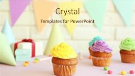  Presentation with decor - Audience pleasing presentation consisting of fresh tasty cupcakes and birthday backdrop and a cream colored foreground