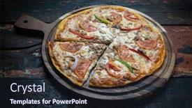  Presentation with mozzarella cheese - PPT theme enhanced with fresh-tasty-pizza-with-tuna background and a wine colored foreground