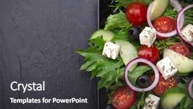  Presentation with fresh fruits salad on white - PPT theme having fresh tasty salad on stone background and a dark gray colored foreground