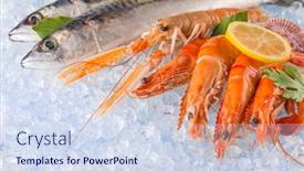  Presentation with served - Slide deck having fresh-tasty-seafood-served background and a sky blue colored foreground
