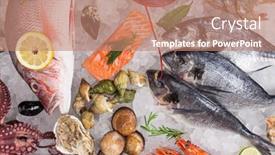  Presentation with served - Audience pleasing slides consisting of fresh-tasty-seafood-served backdrop and a coral colored foreground