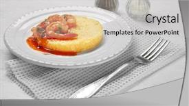  Presentation with white plate - PPT theme enhanced with fresh tasty shrimp and grit background and a  colored foreground