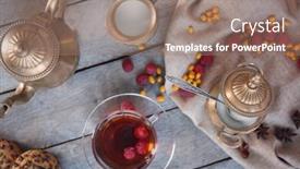  Presentation with napkin - PPT layouts enhanced with fresh tea composition on napkin on wooden background background and a coral colored foreground