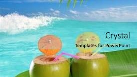  Presentation with tender coconut - Audience pleasing slides consisting of fresh tender green coconuts straw backdrop and a seafoam green colored foreground