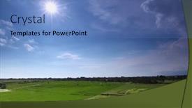  Presentation with rice field - Presentation design enhanced with fresh terrace rice field under cloudy blue sky background and a teal colored foreground