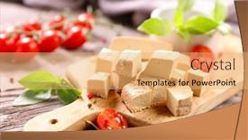  Presentation with tomato - Slide set enhanced with fresh-tofu-cutting-with-tomato background and a coral colored foreground