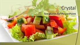  Presentation with fresh fruits salad on white - Audience pleasing presentation theme consisting of fresh tomato and cucumber salad backdrop and a yellow colored foreground