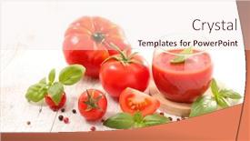 Presentation with tomato - PPT theme having fresh-tomato-gazpacho-and-basil background and a sky blue colored foreground