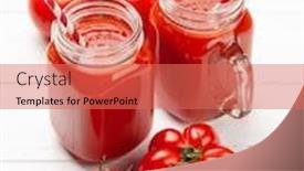  Presentation with tomato juice - Audience pleasing slide set consisting of fresh-tomato-juice-and-ripe backdrop and a coral colored foreground
