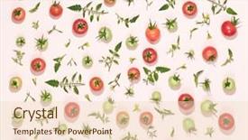  Presentation with vegetables - Slide deck with undip - fresh tomatoes and leaves vegetables background and a lemonade colored foreground