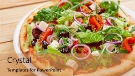  Presentation with red onion - Amazing theme having fresh tomatoes olives tofu backdrop and a gold colored foreground