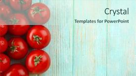  Presentation with tomato plant - PPT layouts with fresh tomatoes on wooden background background and a cool aqua colored foreground