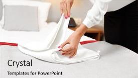  Presentation with hotel - Beautiful PPT theme featuring fresh towels in hotel room backdrop and a light gray colored foreground