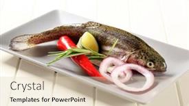  Presentation with trout - PPT theme enhanced with fresh trout and other ingredients on a plate background and a lemonade colored foreground