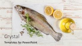  Presentation with trout - Slide set with fresh-trout-on-white-wood background and a light gray colored foreground