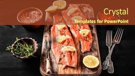  Presentation with healthy nutrition - PPT layouts with fresh-trout-salmon-filet background and a  colored foreground