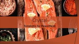  Presentation with healthy nutrition - Presentation theme consisting of fresh-trout-salmon-filet background and a red colored foreground