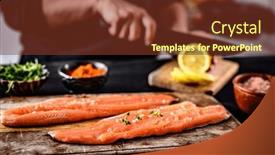  Presentation with healthy nutrition - Presentation theme enhanced with fresh-trout-salmon-filet background and a tawny brown colored foreground