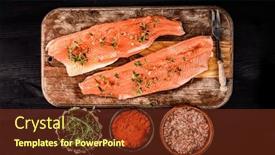  Presentation with healthy nutrition - Presentation design enhanced with fresh-trout-salmon-filet background and a tawny brown colored foreground