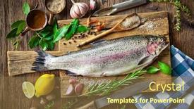  Presentation with trout - Audience pleasing slide deck consisting of fresh trout with herbs and spices on cutting board backdrop and a coral colored foreground