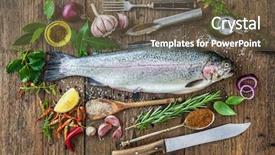  Presentation with trout - Presentation design with fish oil - fresh trout with spices background and a tawny brown colored foreground