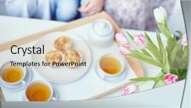  Presentation with muffins - Slide set featuring fresh tulips in vase with herbal tea and muffins on tray near background and a lemonade colored foreground