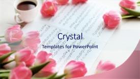  Presentation with white sheet - Slide set having fresh tulips over sheet music background and a sky blue colored foreground