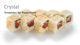  Presentation with fresh avocado - Presentation design with fresh-tuna-and-avocado-rolls background and a white colored foreground