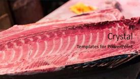  Presentation with market food - PPT theme with fresh tuna fish or seafood background and a coral colored foreground