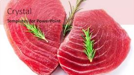  Presentation with tuna - Theme having fresh-tuna-steaks-isolated background and a coral colored foreground