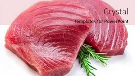  Presentation with tuna - Presentation consisting of fresh-tuna-steaks-isolated background and a coral colored foreground