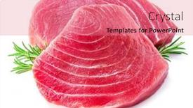  Presentation with tuna - Theme consisting of fresh-tuna-steaks-isolated background and a coral colored foreground