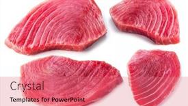 Presentation with tuna - Theme consisting of fresh-tuna-steaks-isolated background and a coral colored foreground