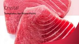  Presentation with tuna - Slide set consisting of fresh-tuna-steaks-isolated background and a coral colored foreground