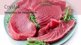  Presentation with tuna - Presentation design featuring fresh-tuna-steaks-on-blue background and a coral colored foreground