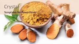  Presentation with turmeric - PPT theme with turmeric rhizome and turmeric powder background and a yellow colored foreground