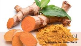  Presentation with turmeric - PPT theme with fresh-turmeric-rhizome-and-turmeric background and a gold colored foreground