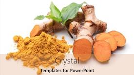  Presentation with turmeric - PPT theme consisting of fresh-turmeric-rhizome-and-turmeric background and a yellow colored foreground