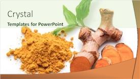  Presentation with turmeric - Cool new presentation theme with fresh-turmeric-rhizome-and-turmeric backdrop and a mint green colored foreground